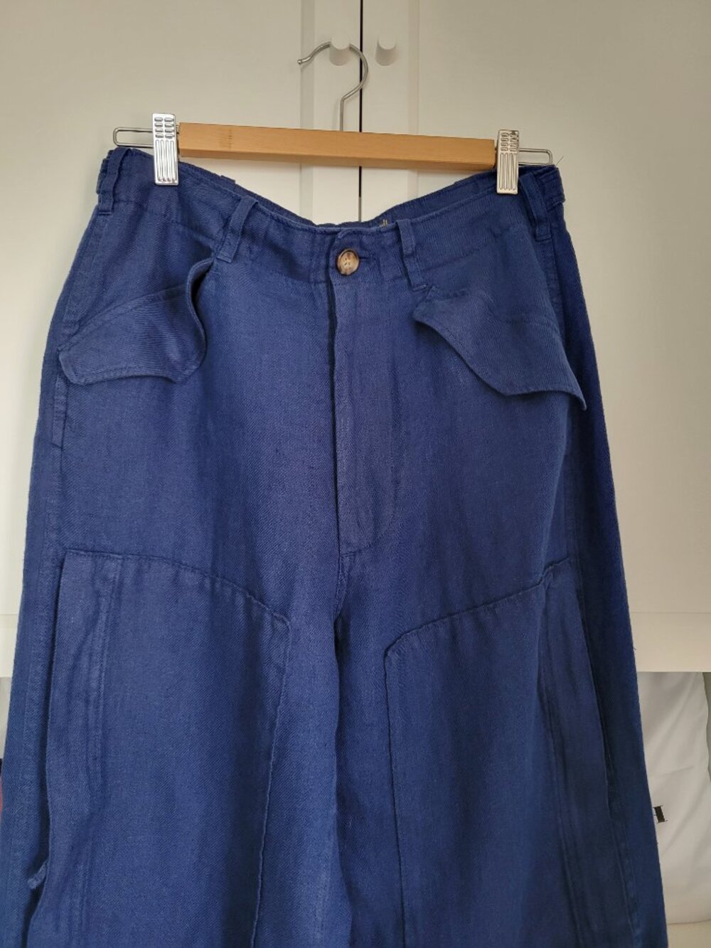 Y2K Vintage Polo Ralph Lauren Pants Blue Utility Pocket Workwear 100% Linen - Picture 8 of 13